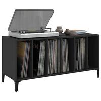 Platenkast 100x38x48 cm bewerkt hout zwart - thumbnail