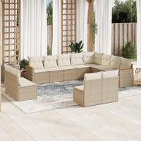 12-delige Loungeset met kussens poly rattan beige - thumbnail