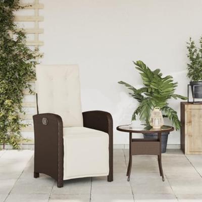 Tuinstoel verstelbaar met voetensteun poly rattan bruin - thumbnail