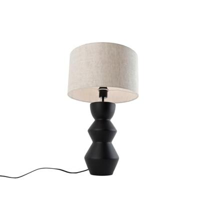 QAZQA Design tafellamp zwart 16 cm stoffen kap lichtgrijs 35 cm - QAZQA Design tafellamp zwart 16 cm stoffen kap lichtgrijs 35 cm -