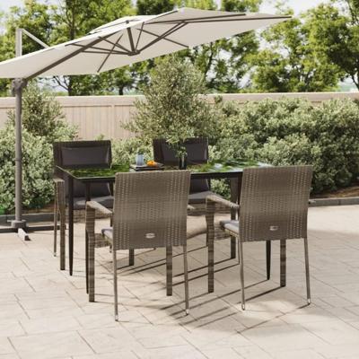 5-delige Tuinset met kussens poly rattan zwart en grijs