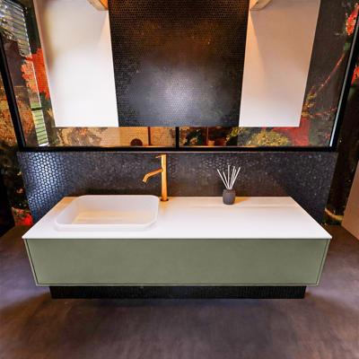 Badkamermeubelset Mondiaz Erin 150 cm met 1 Lade met RIDGE Wastafel Links Talc met 1 kraangat Greeploos Mat Army