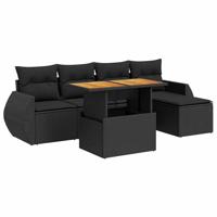 6-delige Loungeset met kussens poly rattan zwart - thumbnail