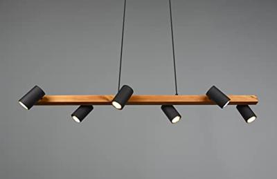 Trio HanglampMarley 6-lichts zwart met hout - 312490632