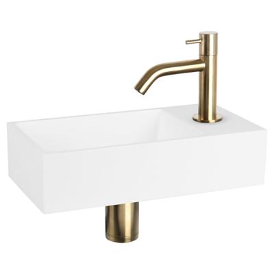 Differnz Solid fonteinset - 36x18.5x9cm - Rechthoek - 1 kraangat - recht matte gouden kraan - Solid surface Wit SW524002/SW644702/SW705498/SW865583
