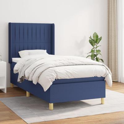 Boxspring met matras stof blauw 90x190 cm