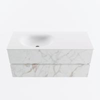 MONDIAZ VICA 110cm badmeubel onderkast Carrara 2 lades. Wastafel MOON links 1 kraangat, kleur Talc. - thumbnail