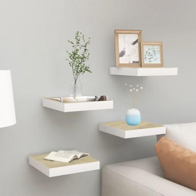 VidaXL Wandschappen zwevend 4 st 23x23,5x3,8 cm mdf eikenkleurig wit