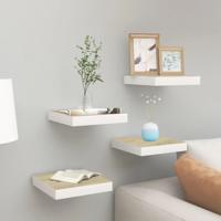 VidaXL Wandschappen zwevend 4 st 23x23,5x3,8 cm mdf eikenkleurig wit - thumbnail