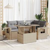 5-delige Loungeset met kussens poly rattan beige - thumbnail