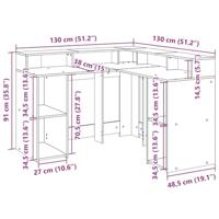 Bureau met LED-verlichting 130x130x91 cm hout bruin eikenkleur - thumbnail