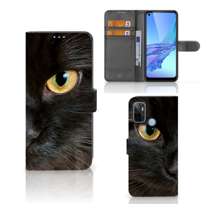OPPO A53 | OPPO A53s | Telefoonhoesje | Met pasjeshouder | Zwarte Kat OPPO A53 | OPPO A53s | Telefoonhoesje | Met pasjeshouder | Zwarte Kat