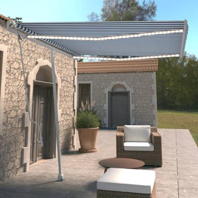 Luifel automatisch met LED en windsensor 300x250 cm blauw wit