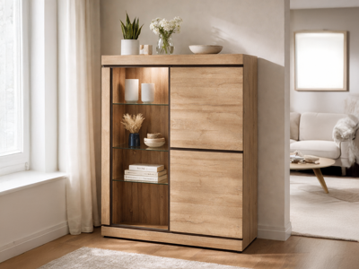 Vitrine MARNOIX 3 deuren met LED franse eik