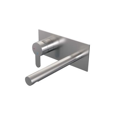 Inbouw Wastafelmengkraan Brauer Brushed Edition Coldstart Rechte Uitloop Korte Platte Hendel Links Geborsteld RVS PVD Met Afdekplaat Brauer