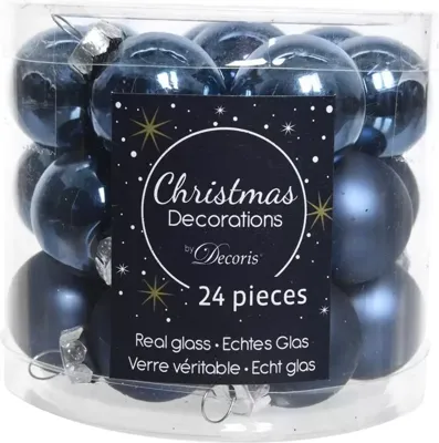 Kerstballen Glas Ø2,5cm Nachtblauw 24st