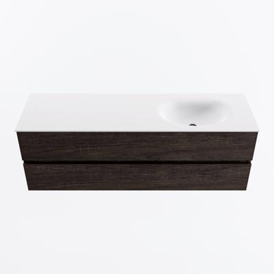 MONDIAZ VICA 150cm badmeubel onderkast Dark Brown 2 lades. Wastafel MOON rechts 1 kraangat, kleur Talc.
