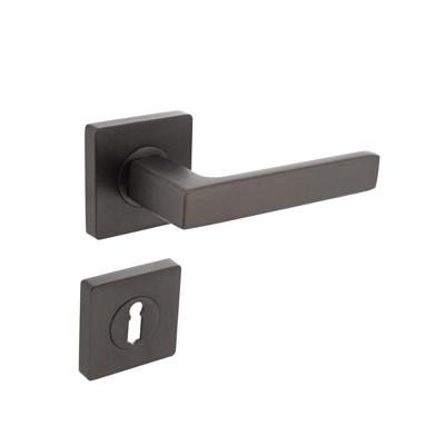 Deurkruk Hera op vierkante rozet met nokken 55x55x10mm en sleutelplaatjes antraciet-grijs