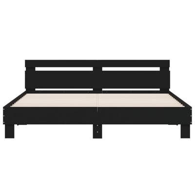 Bedframe met hoofdbord bewerkt hout zwart 160x200 cm