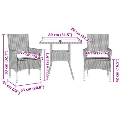 3-delige Tuinset met kussens poly rattan en glas grijs - thumbnail