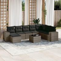 9-delige Loungeset met kussens poly rattan grijs - thumbnail