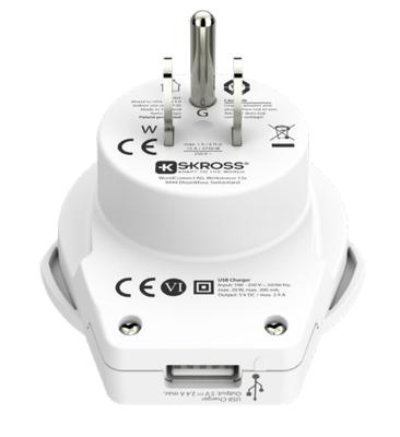 SKROSS | 1.500268 | World to USA USB | Universal World naar VS-adapter met USB A-aansluiting: 5V /2,4A - Spanning en vermogen 100V – 1500W / 250V – 3750W - Bescherming tegen elektrische schokken