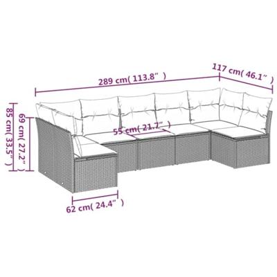 7-delige Loungeset met kussens poly rattan zwart 7-delige Loungeset met kussens poly rattan zwart