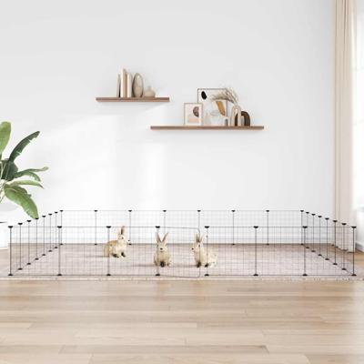 VidaXL Huisdierenkooi met deur 28 panelen 35x35 cm staal zwart