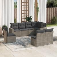 8-delige Loungeset met kussens poly rattan grijs - thumbnail