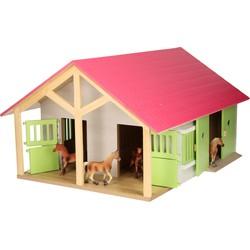 Kids Globe paardenstal roze met 2 boxen en berging, 1:24
