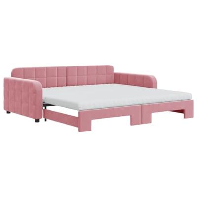 Slaapbank onderschuifbed en matrassen 100x200 cm fluweel roze