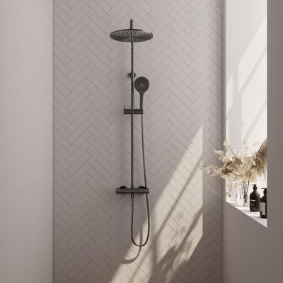 Regendoucheset Opbouw Brauer Gunmetal Carving 30 cm Thermostatisch met Handdouche 3-Standen Geborsteld Gunmetal Brauer