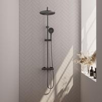 Regendoucheset Opbouw Brauer Gunmetal Carving 30 cm Thermostatisch met Handdouche 3-Standen Geborsteld Gunmetal Brauer - thumbnail