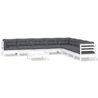 9-delige Loungeset met kussens massief grenenhout wit - thumbnail
