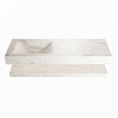 MONDIAZ ALAN-DLUX 130cm planchet Ostra. Vrijhangende wastafel CLOUD links zonder kraangat, kleur Ostra.