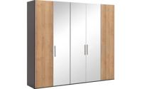 Goossens Kledingkast Easy Storage Ddk, Kledingkast 253 cm breed, 220 cm hoog, 2x draaideur en 3x spiegel draaideur midden - thumbnail