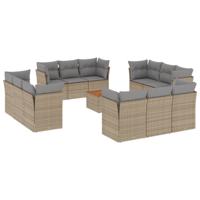 13-delige Loungeset met kussens poly rattan beige - thumbnail