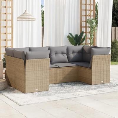 6-delige Loungeset met kussens poly rattan beige