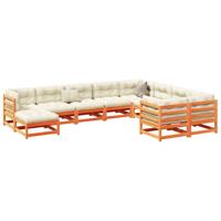 10-delige Loungeset met kussens massief grenenhout wasbruin - thumbnail