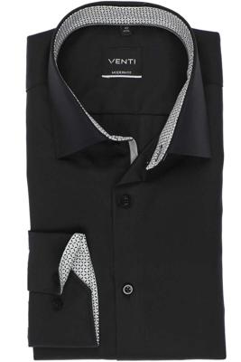 Venti Heren Overhemd Zwart Contrast Poplin Kent Modern Fit Venti Heren Overhemd Zwart Contrast Poplin Kent Modern Fit