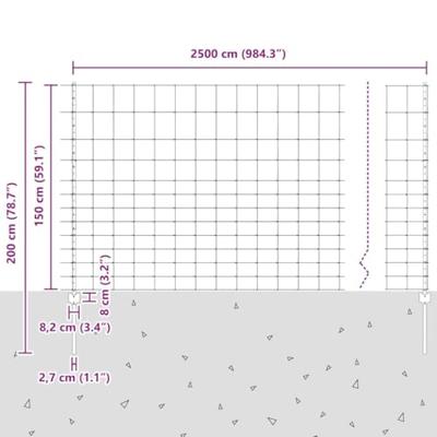 VidaXL Hek met paal zilver 1,5 x 25 m staal