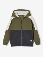 Sportieve sweater met rits en capuchon, colourblock effect, jongens kaki - thumbnail
