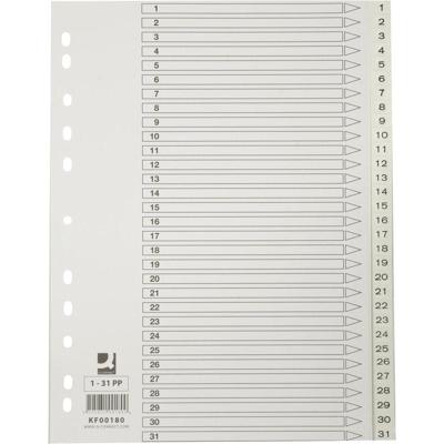 Q-CONNECT tabbladen, A4, PP, 11-gaatsperforatie, met indexblad, set van 1-31, wit