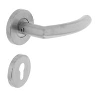 Deurkruk half rond/hoek 90°op rond rozet met profielcilindergat plaatjes RVS - thumbnail