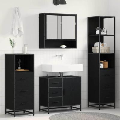 Badkamermeubelset met lade 4 pcs Zwart eiken 65 x 33 x 60 cm