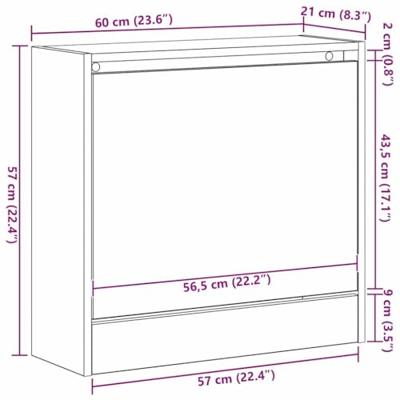VidaXL Schoenenkast met plank oudhout 60 x 21 x 57 cm bewerkt hout