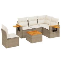 6-delige Loungeset met kussens poly rattan beige - thumbnail