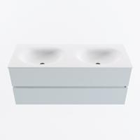 MONDIAZ VICA 120cm badmeubel onderkast Clay 2 lades. Wastafel MOON dubbel zonder kraangat, kleur Talc. - thumbnail