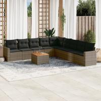 10-delige Loungeset met kussens poly rattan grijs - thumbnail