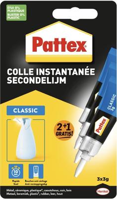 Pattex Classic secondelijm, 3 g, 2 + 1 gratis, op blister
